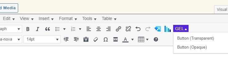 GEL button in text menu