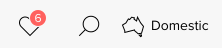 Heart icon, search icon, Australia icon, Domestic