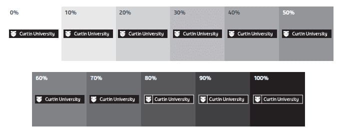 Curtin logo in various shades of grey, black and white